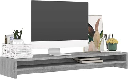 vidaXL Monitor Stand, 2 Tier Desktop Monitor Stand Riser, Storage Desk Organizer, Computer Keyboard Stand, Gray Sonoma Engineered Wood