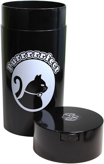 Tightpac Pawvac 24 Ounce Vacuum Sealed Pet Food Storage Container; Black Cap & Body/White Cat
