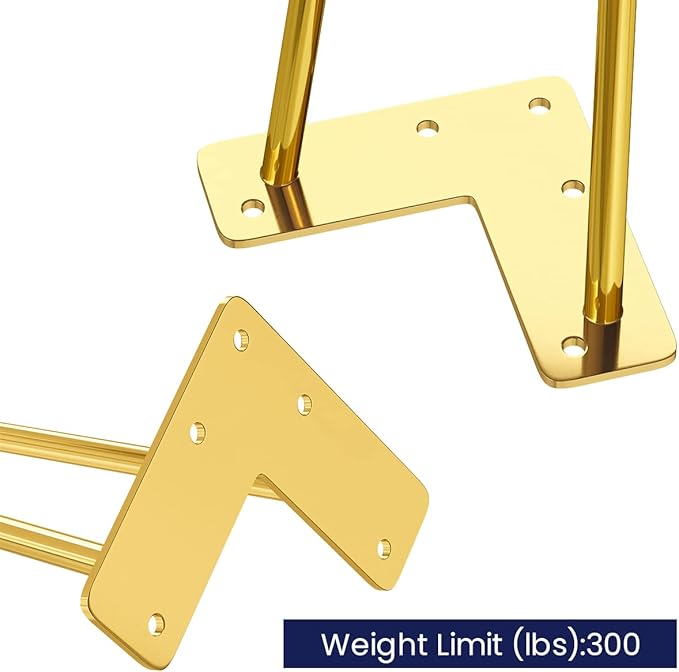SMARTSTANDARD 12 Inch Hairpin Furniture Legs, 3/8'' Rods Metal Home DIY Projects for Nightstand, Coffee Table, Dresser with Rubber Floor Protectors, Gold Set of 4PCS