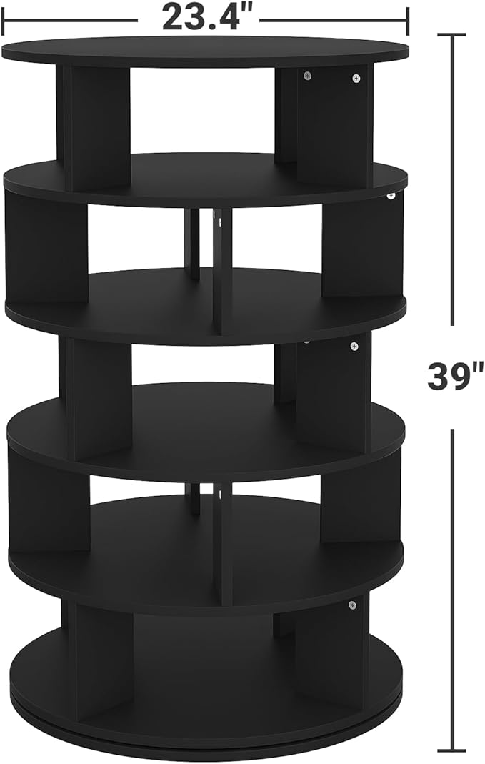 Aheaplus Rotating Shoe Rack, 5-Tier Wood Shoe Organizer for Closet, 360° Spinning Shoe Rack Tower Space-Saving Shoe Storage Shelf for Entryway, Garage, Bedroom, Black