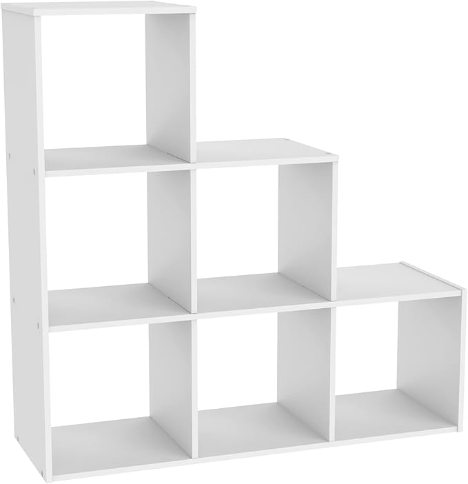ClosetMaid Cubeicals 3-2-1 Cube Storage Shelf Organizer Bookshelf, 3 Tier, Steps, Corner Unit, Easy Assembly, Wood, White Finish
