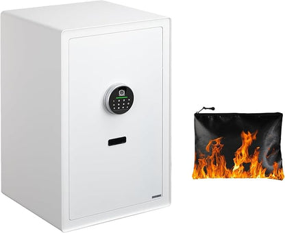 XPEDITION 3.0 Cu.Ft Large Home Safe,with Fireproof Waterproof Bag, Heavy Duty Digital Security Safe, Built-In Drawer and Removable Shelf for Storing Valuables (White, Fingerprint)