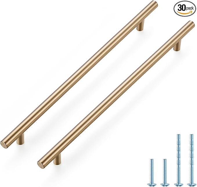 JOY DECOR 30 Pack Champagne Bronze Cabinet Pulls – 12-1/2 Inch Length, 10 Inch (256mm) Hole Center – Stainless Steel Kitchen Cabinet Handles for Drawer and Cupboard