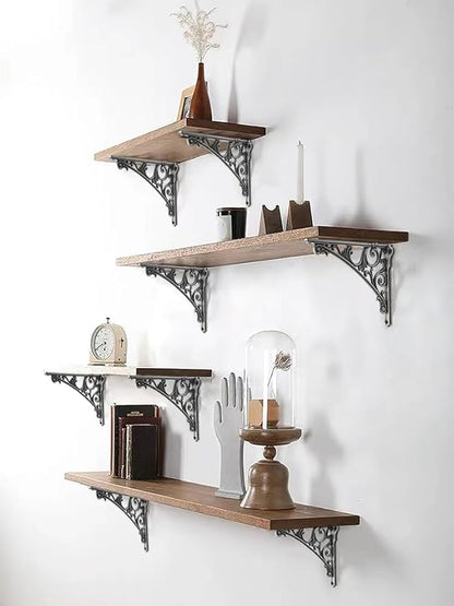 Decorative Shelf Bracket 8 inch, Rustic Antique Silver Brackets for Shelving, Heavy Duty Vintage, DIY Projects, Hardware Included, 4 Pack,7.87x5.6x1.73 inch,Baroque Style