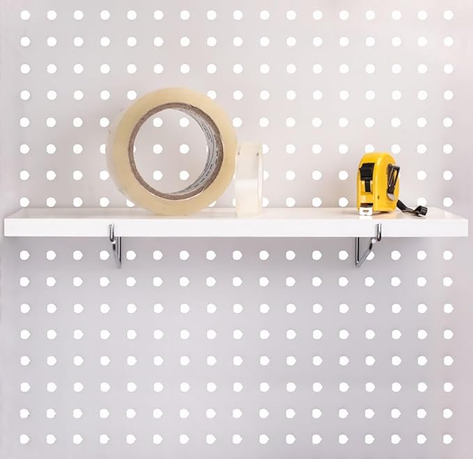 KINOMI Heavy Duty Pegboard Shelves, Value Set of 8 Pack Pegboard Shelf Brackets Hooks and 4 Pack Peg Board Shelves for Garage, Home, Garden, Tool Shed (White)