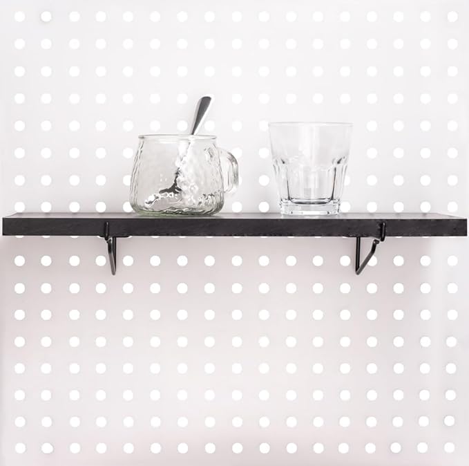 KINOMI Heavy Duty Pegboard Shelves, Value Set of 8 Pack Pegboard Shelf Brackets and 4 Pack Peg Board Shelves for Garage, Home, Garden, Tool Shed (Black)