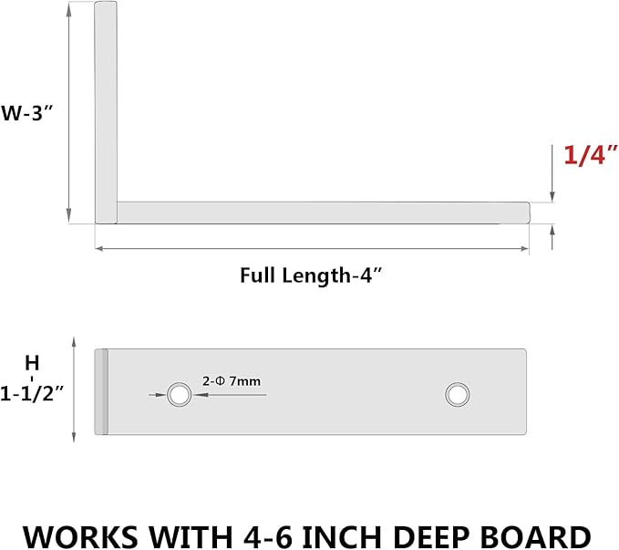 12-Pack 4 Inch Heavy Duty Shelf Brackets, Premium Floating L Bracket for Wall, Kitchen, Mantel Shelves Support | Quarter Inch (1/4") Thick | Black Powder Coated Steel