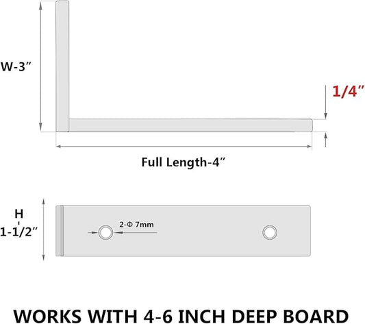 6-Pack 4 Inch Heavy Duty Shelf Brackets, Premium Floating L Bracket for Wall, Kitchen, Mantel Shelves Support | Quarter Inch (1/4") Thick | Black Powder Coated Steel