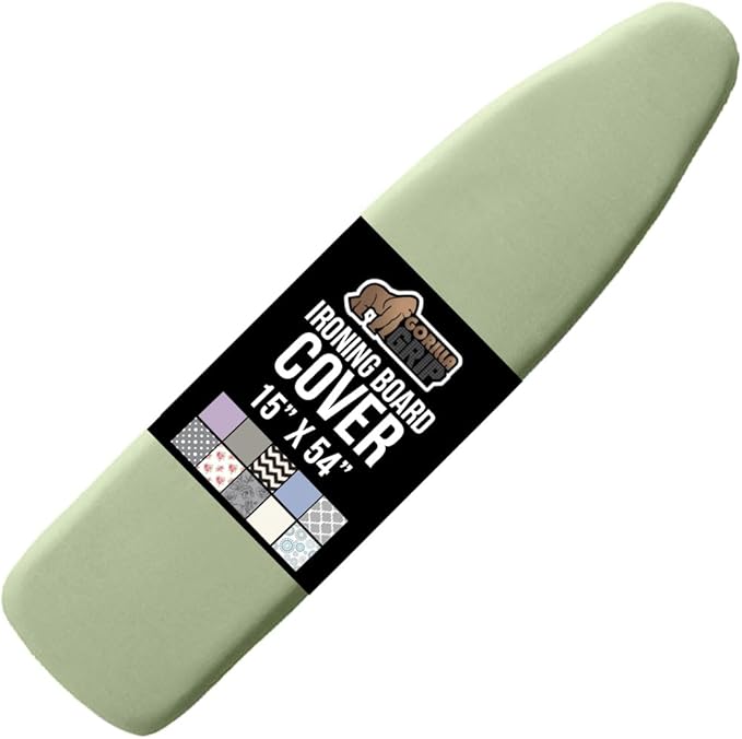 GORILLA GRIP The Original Ironing Board Cover and Pad, Silicone Coating, Thick Scorch Resistant Padding, Heavy Duty Iron Covers Standard Boards, Hook and Loop Fastener Strap, Sage, 15x54