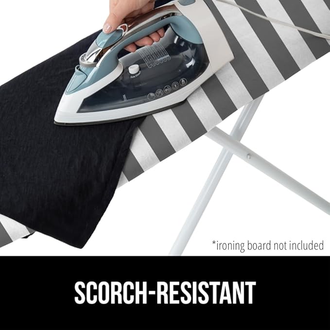 GORILLA GRIP The Original Ironing Board Cover and Pad, Silicone Coating, Thick Scorch Resistant Padding, Heavy Duty Iron Covers Standard Boards, Hook and Loop Fastener Strap, Striped, 15x54