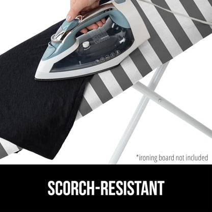 GORILLA GRIP The Original Ironing Board Cover and Pad, Silicone Coating, Thick Scorch Resistant Padding, Heavy Duty Iron Covers Standard Boards, Hook and Loop Fastener Strap, Striped, 15x54