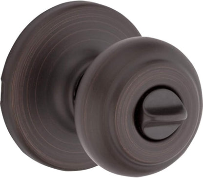 Kwikset Cove Interior Privacy Door Knob with Lock, Door Handle for Bathroom and Bedroom, Venetian Bronze Keyless Turn Lock Doorknob (Pack of 4)