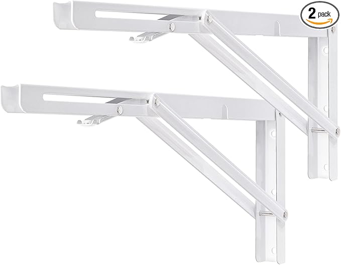 YUMORE Folding Shelf Brackets, 16 Inch Heavy Duty Collapsible Shelf Bracket, White DIY L Bracket for Workbench Folding Table Hinge, Max Load: 330lb, Pack of 2