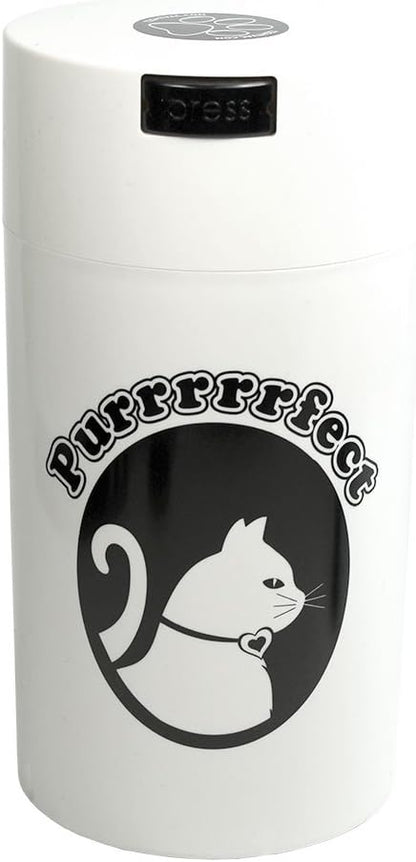 Pawvac 12 Ounce Vacuum Sealed Pet Food Storage Container, White & Cat