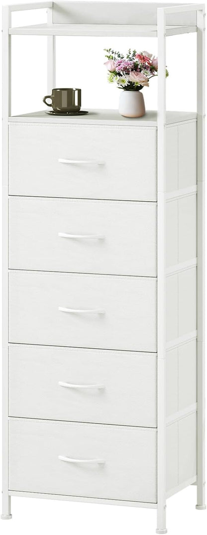 Somdot Tall Dresser for Bedroom,5 Drawers Nightstand Vertical Storage Tower Unit, Night Stand Furniture with Fabric Drawer Organizer in Bedside Hallway, Entryway, Nursery, Closet