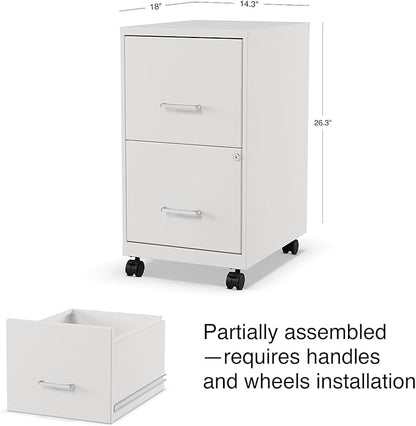 Staples 2-Drawer Vertical File Cabinet, Letter Size Documents, Lockable & Mobile, 18.9" D x 14.3" W x 26.3" H, White