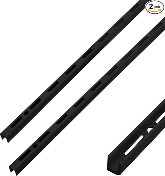 Shelving Track,ULIFESTAR Dual Trak Adjustable Wood Shelf Bracket,2PCS Direct Mount Into Fasttrack Garage Rail,Garage Organization System (8*8*1500mm/0.31*0.31*59" Single Row Black)
