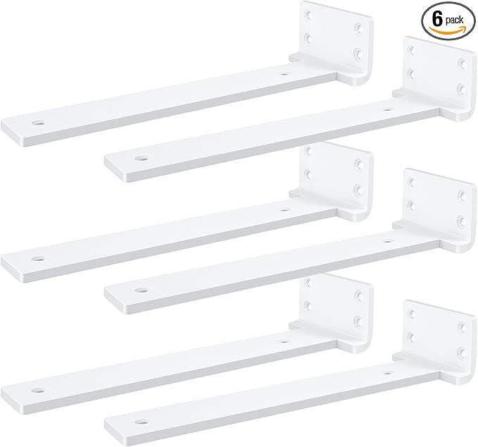 Heavy Duty Shelf Brackets, Floating Shelf Bracket 8 inch 6 Pack L Brackets for Shelves White Metal Support Bracket for DIY Decorative with Screws
