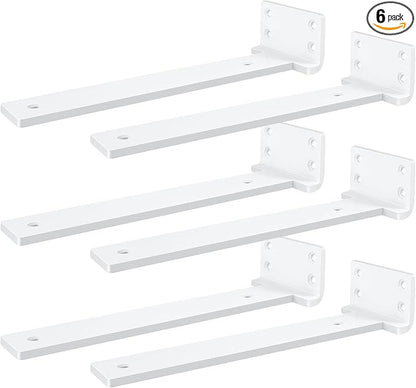 Heavy Duty Shelf Brackets, Floating Shelf Bracket 12 inch 6 Pack L Brackets for Shelves White Metal Support Bracket for DIY Decorative with Screws