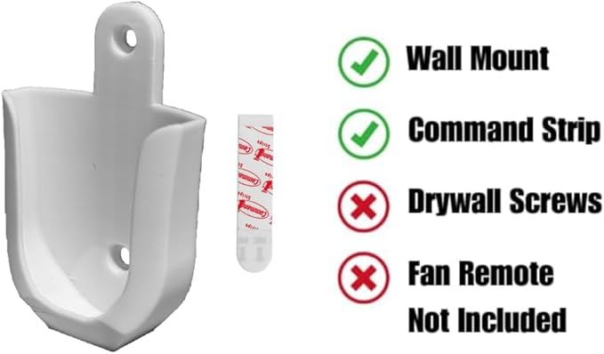 Wall Mount Bracket Fan Remote Holder for Hunter 99122, 99123, RAN003, K047402 and Similar Remote Control Transmitters - Easy Installation, Sleek White Design (Single Remote Holder)