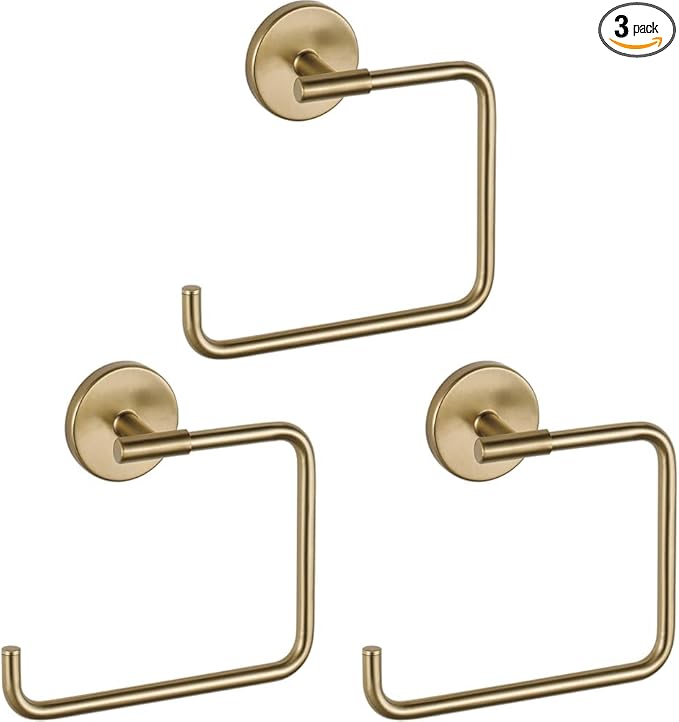 Delta Trinsic Hand Towel Holder Champagne Bronze Towel Racks for Bathroom Wall Square-Towel Ring Holder for Bath-Towel Hanger-for Kitchen,Bathroom Accessories 759460-CZ,(Pack of 3)