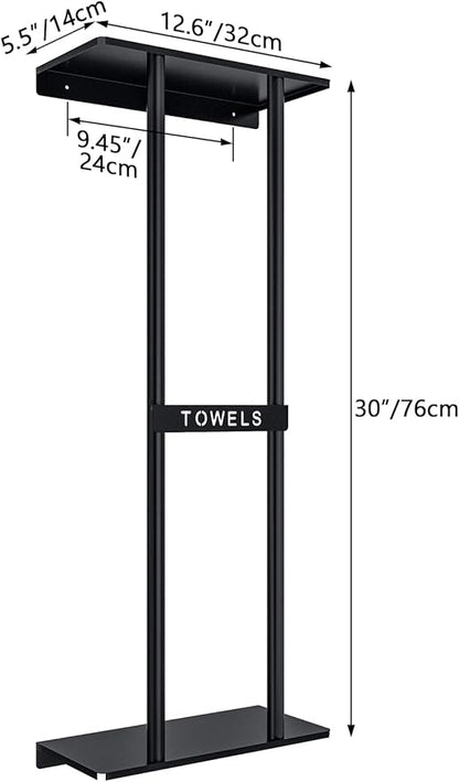 Towel Racks for Bathroom, Bathroom Towel Storage Wall Mounted 30 inch with Shelf Can Holds 6 Large Towels, Wall Towel Rack for Rolled Towels, Black
