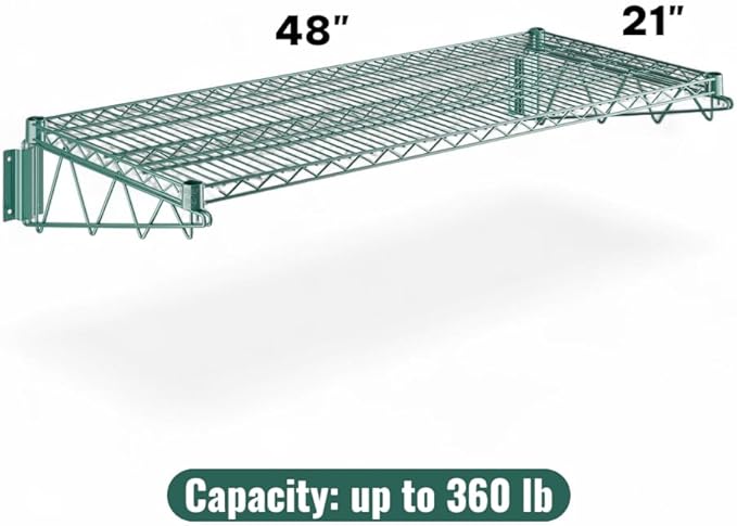 21" x 48" Green Wall-Mounted Wire Shelf with Epoxy Coating, Heavy-Duty Steel Storage Rack, NSF Certified, Easy Installation, Open Wire Design for Kitchen, Garage, or Utility Storage