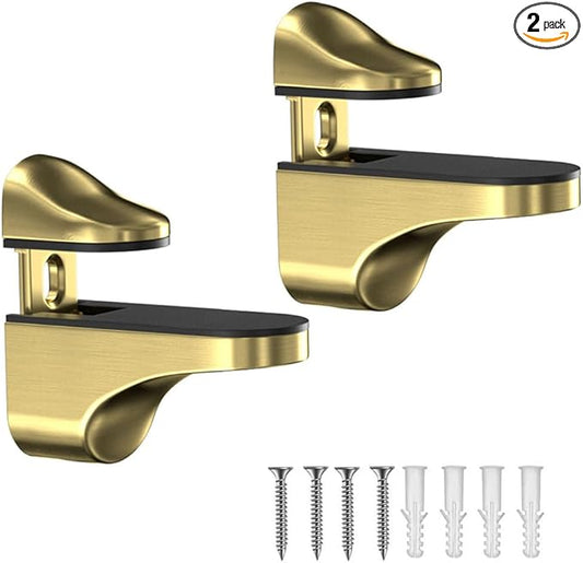 Adjustable Wood/Glass Shelf Bracket Wall Mount, Glod, 2 Pack