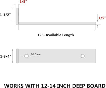12 Inch Floating Shelf Brackets, Heavy Duty Hidden Bracket for Wall, Mantel, Bookshelves, Black Powder Coated Steel, 12-Pack