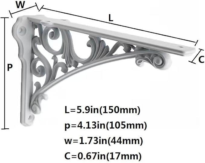 Decorative Shelf Bracket 6 inch, White Brackets for Shelving, Heavy Duty Vintage, DIY Projects, Hardware Included, 4 Pack, 5.9x4.17x1.73 inch,Baroque Style
