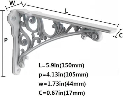 Decorative Shelf Bracket 6 inch, White Brackets for Shelving, Heavy Duty Vintage, DIY Projects, Hardware Included, 4 Pack, 5.9x4.17x1.73 inch,Baroque Style