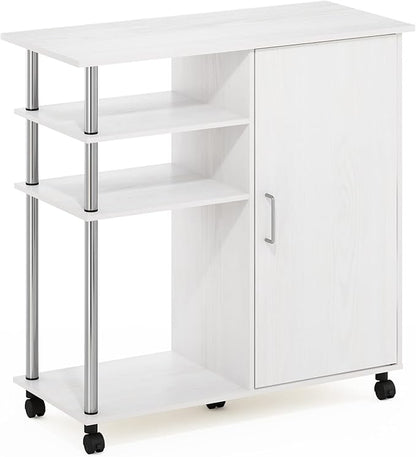 Furinno Helena Multipurpose Storage Cabinet/Shelves,Printer Stand with Lockable Wheels, Stainless Steel Tubes, White Oak/Chrome