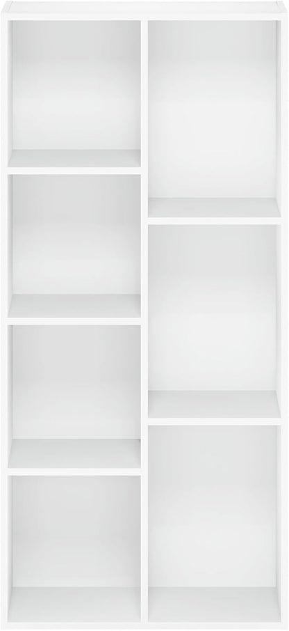 Furinno LUDER Book Shelf, 7-Cube Bookshelf, Bookcase, 9.4 x 19.5 x 41.7, for Living Room, Bedroom, Home Office, White
