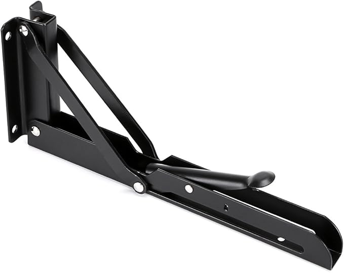 Sumnacon Sturdy Folding Shelf Brackets - Heavy Duty Metal Triangle Table Bench Folding Shelf Bracket 10 Inch, 2 Pcs Folding Shelf Hinge Wall Mounted, Max Load 132lb (Black)