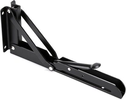 Sumnacon Sturdy Folding Shelf Brackets - Heavy Duty Metal Triangle Table Bench Folding Shelf Bracket 10 Inch, 2 Pcs Folding Shelf Hinge Wall Mounted, Max Load 132lb (Black)