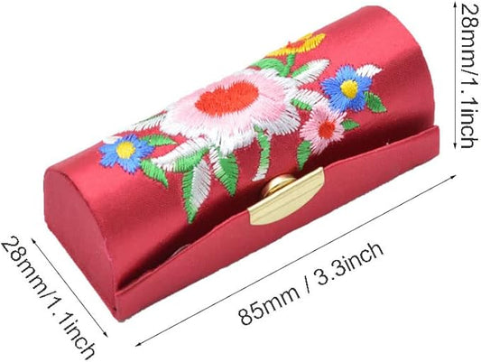 MIAO JIN 6PCS Lipstick Case with Mirror Lipstick Holder Storage Box Mini Portable Embroidery Jewelry Cosmetic Case (Random Color)