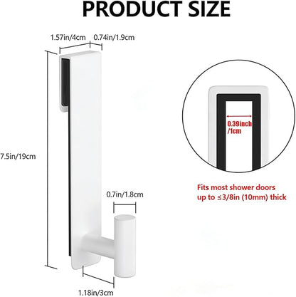 PMMASTO Shower Door Hooks, (7.5 Inch) Extended Towel Hooks for Bathroom Frameless Glass Shower Door, Stainless Steel Heavy Duty Hooks (White, T Shape-Fits 3/8" Thick Door)