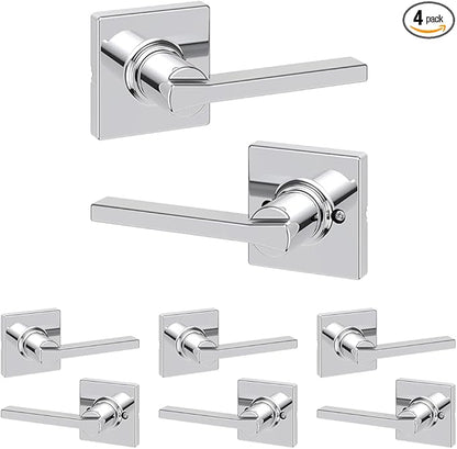 Kwikset Casey Interior Passage Door Handle, Lever for Closet and Hallway Doors, Reversible Non-Locking Handle Lever, Polished Chrome (Pack of 4)