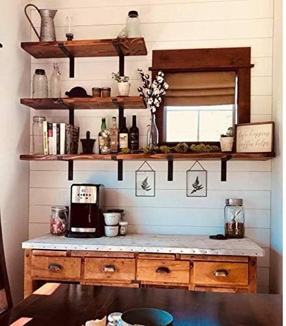 Shelf Brackets 8 Inch Lip Brackets for Shelves, Industrial Forged Raw Metal/Steel Floating Shelf Bracket, Handcrafted Forged Heavy Duty Rustic Metal Black Shelf Brackets 6 Pack（7.25''）