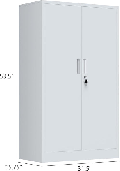 Metal Storage Cabinet with Locking Doors and Adjustable Shelves, 53.5-Inch Tall Lockable Storage Cabinets for Home Office Garage Kitchen Pantry (White)