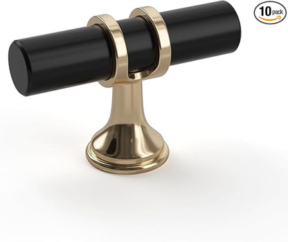 goldenwarm 10 Pack Black and Gold Cabinet Knobs Black Cabinet Handles Brushed Gold Drawer Knobs Brushed Brass Drawer Pull Handles Kitchen Dresser Hardware for Bedroom Cupboard