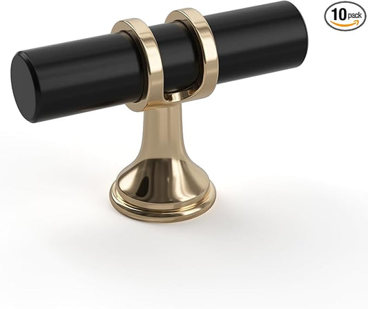 goldenwarm 10 Pack Black and Gold Cabinet Knobs Black Cabinet Handles Brushed Gold Drawer Knobs Brushed Brass Drawer Pull Handles Kitchen Dresser Hardware for Bedroom Cupboard