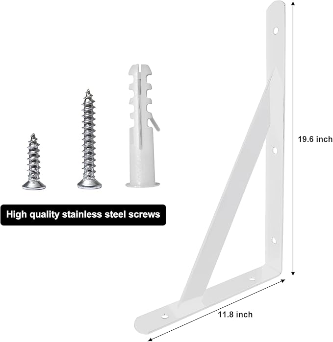 Heavy Duty Shelf Brackets Wall Mount Steel Bracket Wall Brackets for Shelves (White, 20 x 12 Inch-2 Pairs)