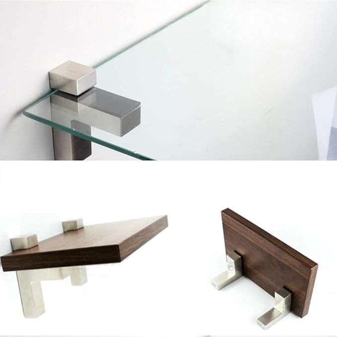 Solid Metal Adjustable Wood/Glass Shelf Bracket Wall Mount, Brushed Nickel, 2 Pack