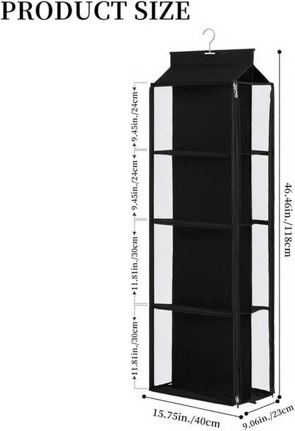 8 Grids in 1 Rotatable Hanging Purse Handbag Organizer with Double Zippers, Visible Purse Organizer for Closet, Fully Enclosed Handbag Storage Holder-Black