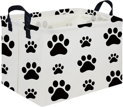 Rectangular Dog Basket,Nursery Hamper,Collapsible canvas kids toy storage box,Kids room storage basket,Pet decor(Dog paw)
