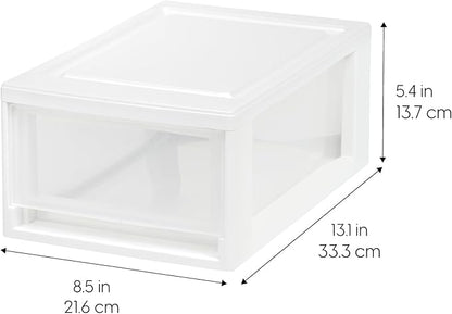 IRIS USA 6 Qt. Plastic Drawer Storage Organizer Stacking Drawers, 2-Pack, Stackable Unit with Sliding Drawer for Bedroom Kitchen Under Sink Pantry Craft Room Bathroom Dorm Office, White