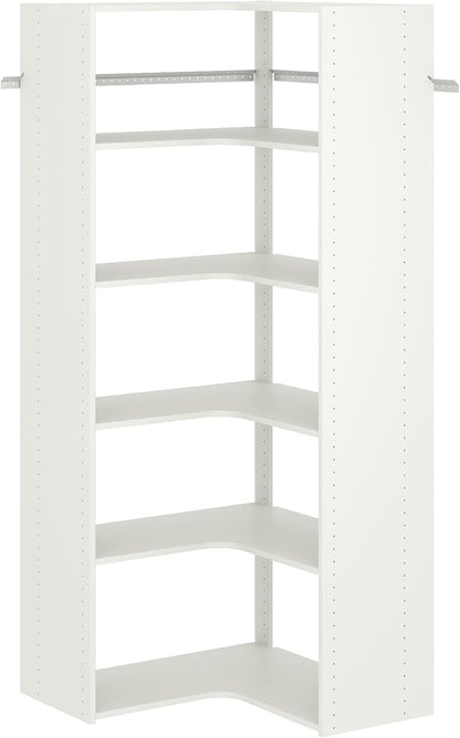 Easy Track Adjustable Corner Tower Clothing Storage Kit Closet Organizer, White