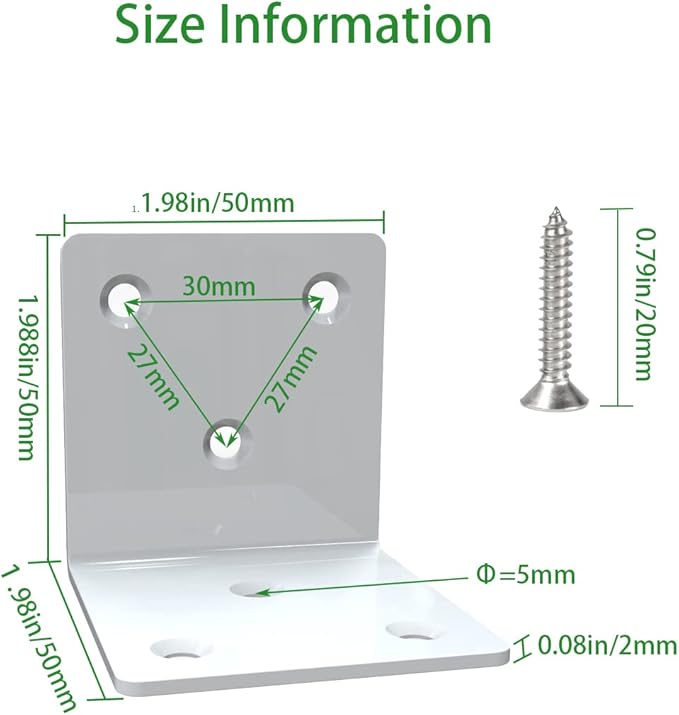White Stainless Steel Corner Bracket,Joint Right Angle Bracket,L Shape Heavy Duty Metal Corner Brace Hardware Brackets Supporter for Wood Aufuga (10, 2x2x2)