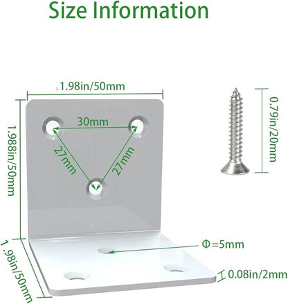 White Stainless Steel Corner Bracket,Joint Right Angle Bracket,L Shape Heavy Duty Metal Corner Brace Hardware Brackets Supporter for Wood Aufuga (10, 2x2x2)